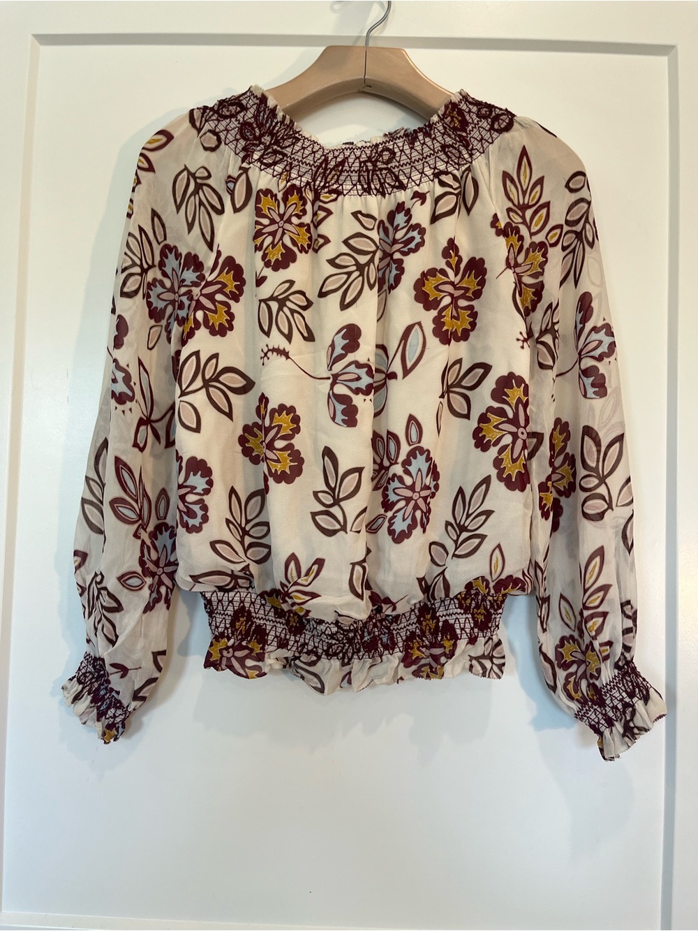 Tory Burch floral off the shoulder smocked boho preppy garden truffle top sz XS - Picture 8 of 12
